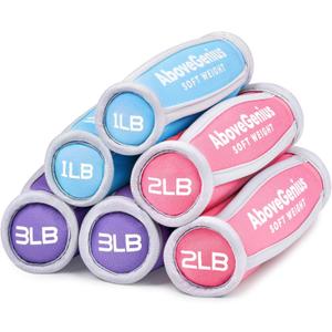 Hand Weights for Women Men, 6pc Soft Dumbbell Set (1lb 2lb 3lb Each) Walking Weights with Hand Straps, Comfortable Iron Sand Filled Dumbbells for At Home Workout, Running, Yoga, Pilates, Physical Therapy, 12lbs Total (Blue Pink Purple)