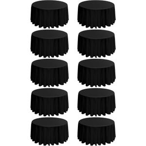 10 Pack Round Tablecloths - 120 Inch, Black Polyester Tablescape Fabric: Stain & Wrinkle Resistant, Ideal for Weddings & Parties