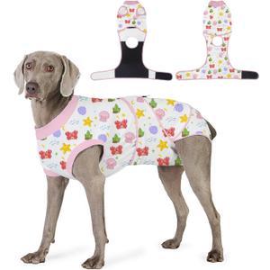 2 x Dog Recovery Suit for Post Surgery, E-Collar Cone Alternative for Female Spay & Male Neuter, Breathable Soft Onesie for Abdominal Wounds & Skin Disease, Anti-Lick Surgical Suit for Dogs, Pink, L (Large (Back: 17.73"; Weight: 28 - 55 LB))