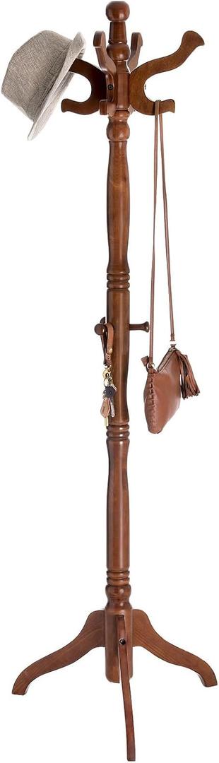 VASAGLE Coat Stand, Solid Wood Freestanding Coat Rack with 11 Hooks, Hall Tree for Bags, Purses, Hats, for Entryway, Hallway, Rubberwood, Walnut URCR05WN