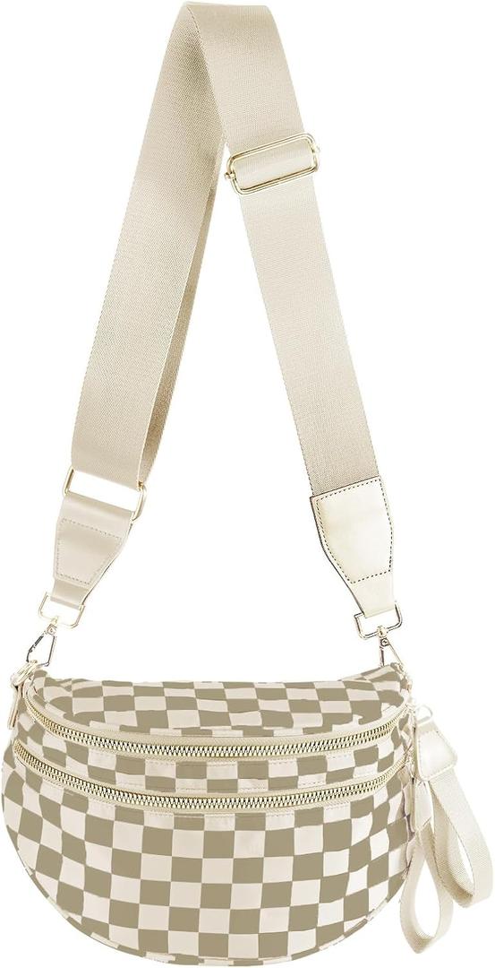 Black and White Checkered Crossbody Bag Bum Bag for Women,Spacious Checkered Purse Fanny Packs Belt Bag