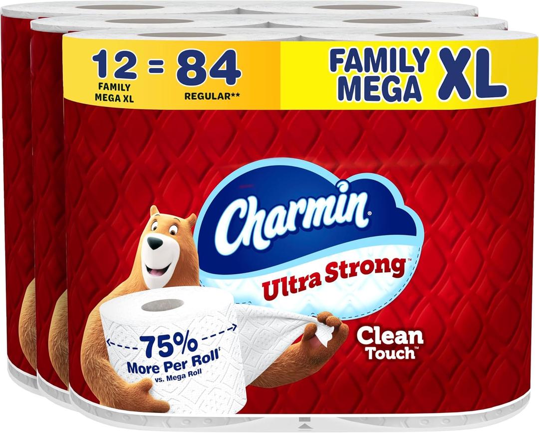 Charmin Ultra Strong Clean Touch Toilet Paper, 12 Family Mega XL Rolls = 84 Regular Rolls