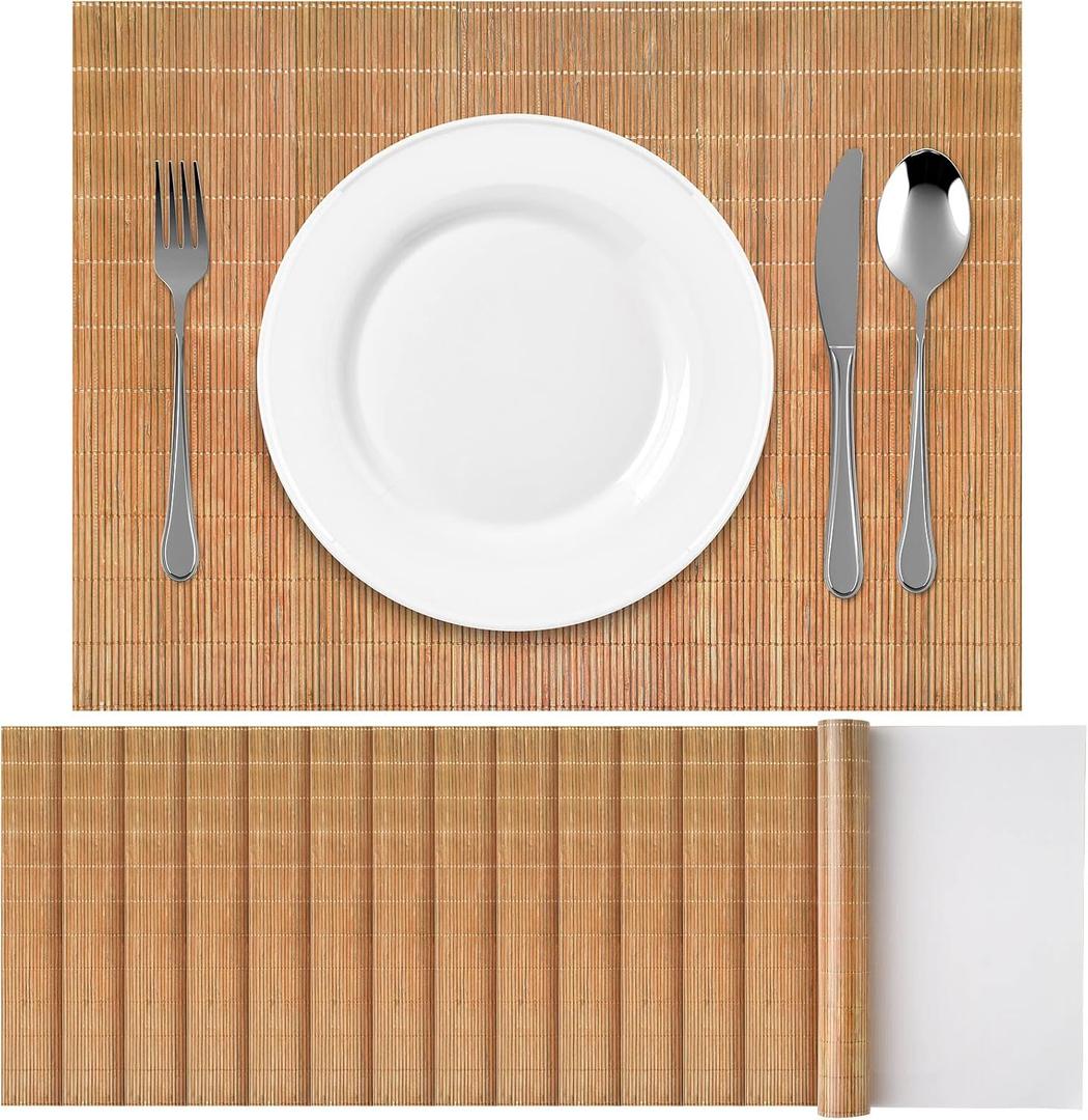 50 Pcs Disposable Bamboo Paper Placemats 12 x 16 Inch Farmhouse Table Mat Natural Brown Sushi Rolling Placemat Rectangle Mat for Table Dining Kitchen