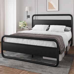 YITAHOME Queen Metal Bed Frame King Size with Headboard and Footboard Single Platform Mattress Base,Metal Tube and Iron-Art Bed,Black