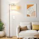 Ambimall 60" Floor Lamp for Living Room with 3 Color Temperatures, Adjustable Beige Shade with Brown Pole, Tall Lamp for Bedroom Office Classroom Dorm Room, 9W Bulb Included