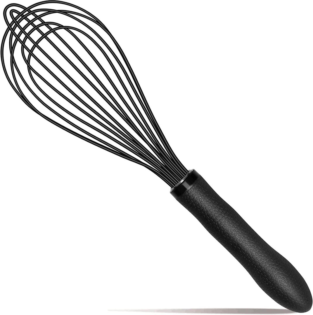 Silicone Whisk Stainless Steel Heat Resistant Non Scratch Kitchen Cooking Utensil for Blending Whisking Beating Frothing Stirring 11 Inch Black
