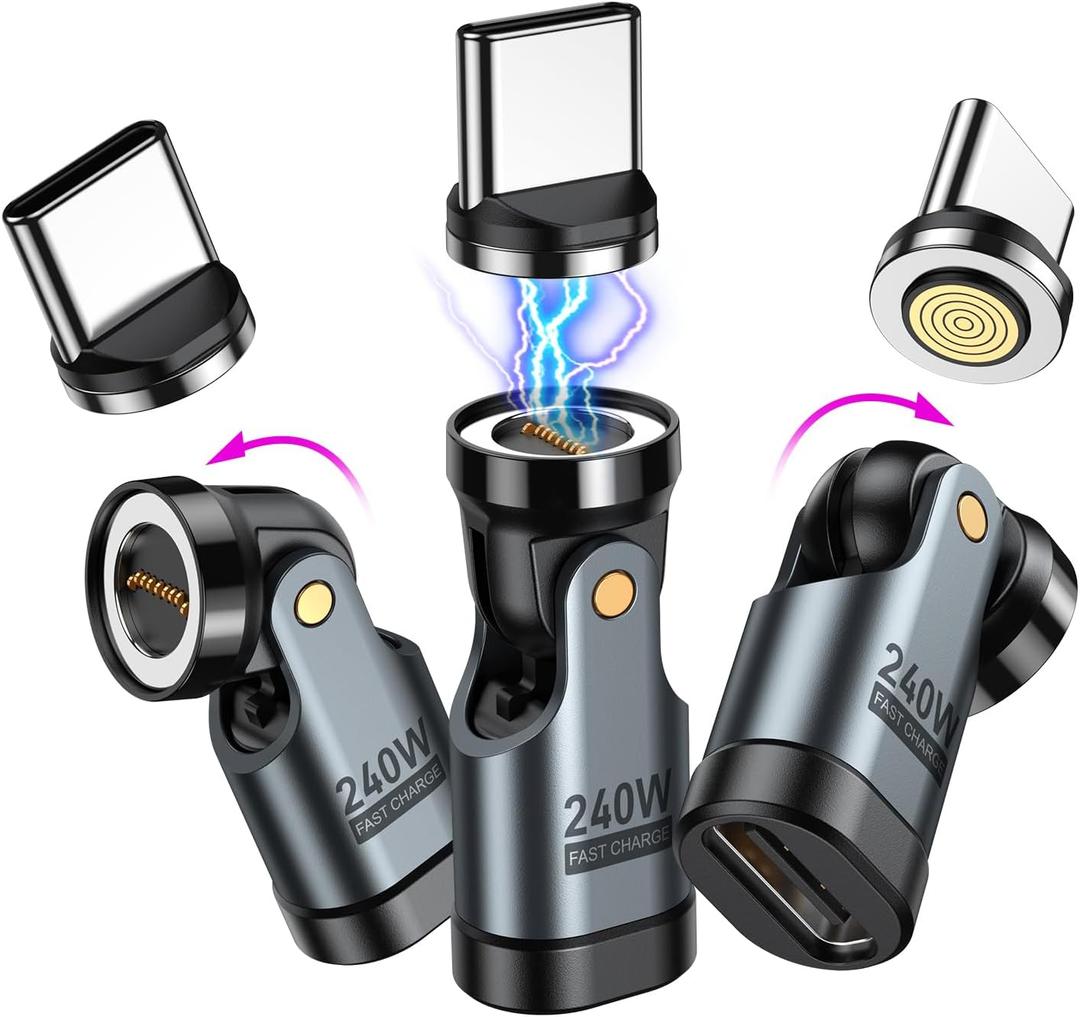 A.S 240W USB C Magnetic Adapter (3Pack), Gen3 USB C 90 Degree Adapter/C Right Angle Adapter/180 Degree USBC Adapters/USBC to USBC Adapters for Phone 16/15, Ma-Book Pro/Pad Series, Samsung