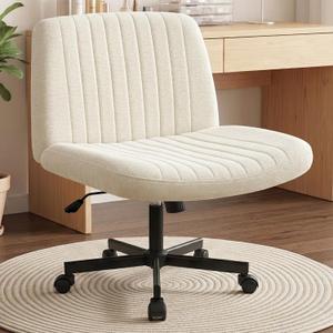 Orange Factory Criss Cross Chair Wheels Wide Cross Legged Office Desk Vanity Chair Comfy Fabric Armless Adjustable Swivel for Home Computer Task (Beige Wheel, Fabric), 35.6 Inches X 25.5 Inches X 20 Inches