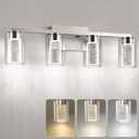 Amico Bathroom Vanity Lights, 4 Lights Brushed Nickel Bathroom Lighting Fixtures with 3CCT Adjustable, Modern Wall Light Over Mirror with Crystal Bubble Glass Shade
