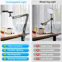 Overhead Phone Mount with Rechargeable Light for iPhone, Desk Tripod with Clamp for Content Creator Camera Recording, Top Down Holder Stand for Filming/Live/Cooking/Unboxing/Drawing/YouTube/TikTok