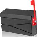 Wall Mount Mailbox, Large Capacity Mailbox for House, with Flag Kit, Galvanized Steel Rust-Proof Metal Post Drop Box, Mailboxes for Outside, 15.74"9.84"4.33", Black Modern Sleek Style