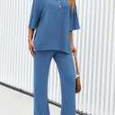 PRETTYGARDEN 2 Piece Lounge Sets for Women Summer 2025 Short Sleeve Tops Wide Leg Pants Matching Travel Outfits Clothing (Blue,X-Small) (Blue, XS)