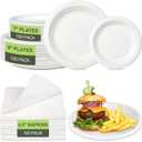 Disposable Paper Plates Set, 7-inch, 9-inch Eco friendly Heavy Duty Plates and Napkins Party Supplies, Compostable Dessert Dinner Paper Plate White, For 100 Guests