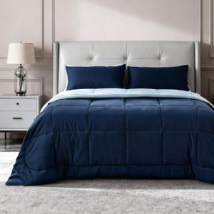 Bedsure Duvet Insert King, All Season Bed Comforter, Quilted Down Alternative Duvet, Box Stitched Comforters with Corner Tabs, Machine Washable, 102 x 90 Inches (Navy Blue/Blue)