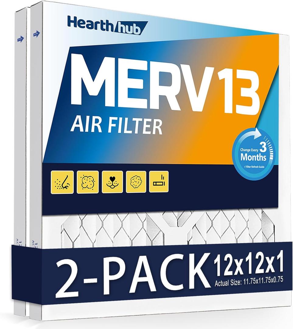 12121 MERV 13 Furnace Air Filters - HVAC/Furnace AC Filter Replacement (Actual Size 11.75x11.75x0.75) - Pleated Dust Defense Air Conditioner Filters for Home Office (2 Pack)