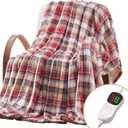 Homemate Electric Blanket Heated Throw - 50x60 Ultra Soft Cozy Flannel Heating Blanket with 10 Fast Heat Levels 8 Hours Auto Off Over-Heated Protection ETL Certification Keep Warm in Home Office (Red-blue)