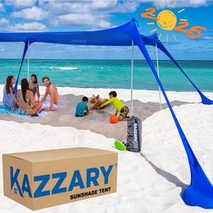 Beach Tent UPF50+ Sun Shade Canopy with Sandbags, 4 Stability Poles, Ground Pegs, Flying Disc Sand Shovel, Lightweight Sunshade Shelter, 7ft Tall for Outdoor Trips, Camping and Sports (Bright Blue)