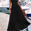 PRETTYGARDEN Midi Dresses for Women 2026 Summer Floral Cap Sleeve Smocked A Line Long Elegant Spring Wedding Guest Dress (Black, XXL)