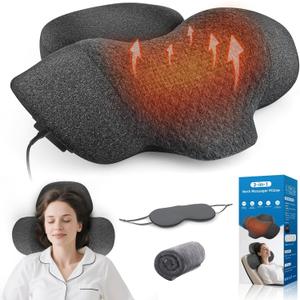 3-in-1 Neck Massager Pillow with Heat, Vibration and Cervical Traction, Ergonomic Neck Support Aid and Neck Support Pillow for Pain Relief, Deep Tissue Neck and Shoulder Massager