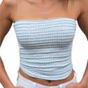 Women's Striped Crop Tube Top Strapless Slim Fit Y2k Going Out Bandeau Tops (Blue, L)