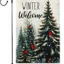 Winter Garden Flag Christmas Garden Flags 12x18 Inch Double Sided Burlap Welcome Yard Flag with Cardinals Snow and Pine Trees for Outdoor Seasonal Holiday Decorations