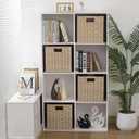 10.5 x 10.5 in Plastic Wicker Baskets for Cube Storage, Collapsible Square Wicker Storage Basket for 11 x 11 Cube Shelves Set of 4, Rattan Storage Cube, Square Baskets for Shelves - Beige