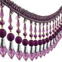 3yards Beading Fringe Trimming Long Beads Tassel Curtain Trim Ribbon Trim for Cover Edge Decorative (Purple)