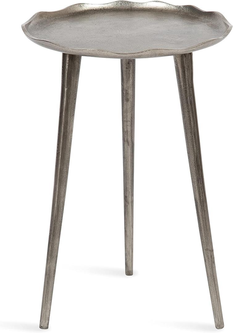 Kate and Laurel Alessia Modern Round Metal Side Table; 15 x 15 x 22; Silver; Decorative Glam Cast Aluminum End Table with Deckled Edge for Bedroom Nightstand or Living Room Accent