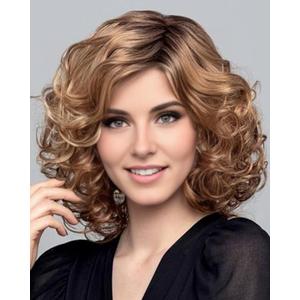 RENERSHOW Blonde Highlight Short Curly Wigs for White Women Ombre Blonde Bob Wavy Wig with Dark Roots Heat Synthetic Chin Length Wavy Easy Style Daily Party Wig