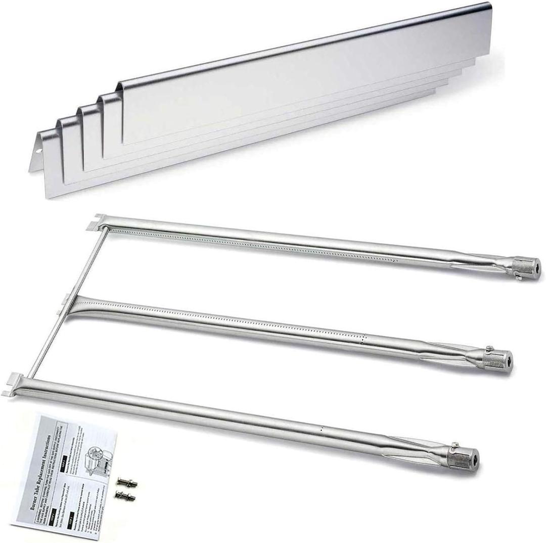 Hisencn Grill Parts Replacement for Weber Spirit E310, Spirit 700, Genesis Silver/Platinum B C, Weber 900 (with Side Control Knobs), 7508 Stainless Steel Burner 28 1/8" and 7537 Flavorizer Bar 22 1/2"