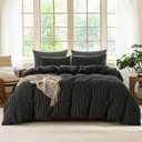 Striped Duvet Cover Set Full Size, 100% Washed Cotton Linen Feel Bedding Comfy Breathable Rustic Farmhouse (Full, Double Stripe-Black/White)