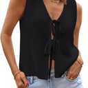 LILLUSORY Womens Summer Tops Beach Vacation Spring Outfits Cute Y2K Trendy Sweater Vest 2026 Tank Tie Front Crochet Clothes (Black, XL)