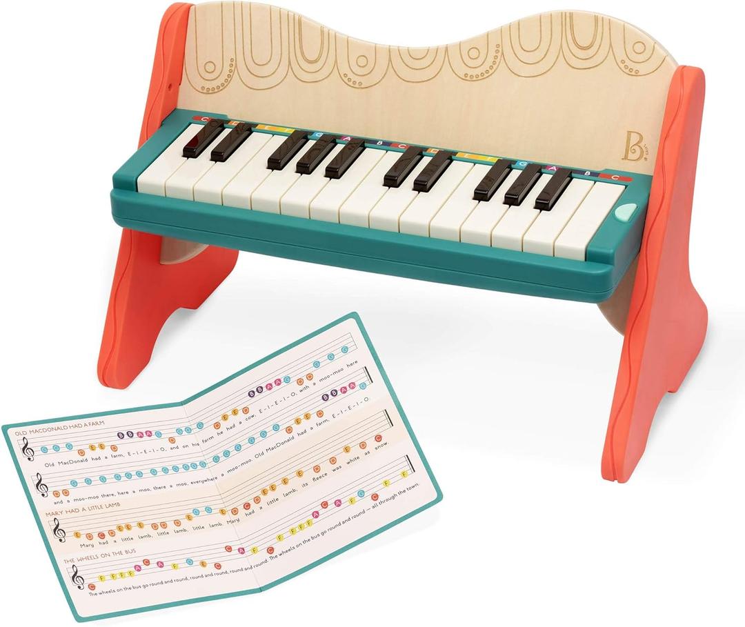 B. toys Wooden Toy Piano for Toddlers, Kids Color Coded Keys with Songbook Musical Instrument for Early Learning & Creativity 3+ Years Mini Maestro