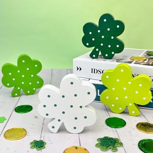 St Patricks Day Shamrock Decorations for Table,2 PCS Irish Green Wooden Lucky Clover Signs Decor for Indoor Office Home,Saint Patricks Day Gifts Centerpiece for Tiered Tray Mantel Shelf Desk Party Bar