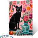 Paint by Number Black Cat on Colotful Rug DIY Cute Floral Vase Painting on Canvas with Brushes Acrylic Paints Pink Paint by Numbers for Adults and Kids Student Beginner 16x20 Inchwithout Frame