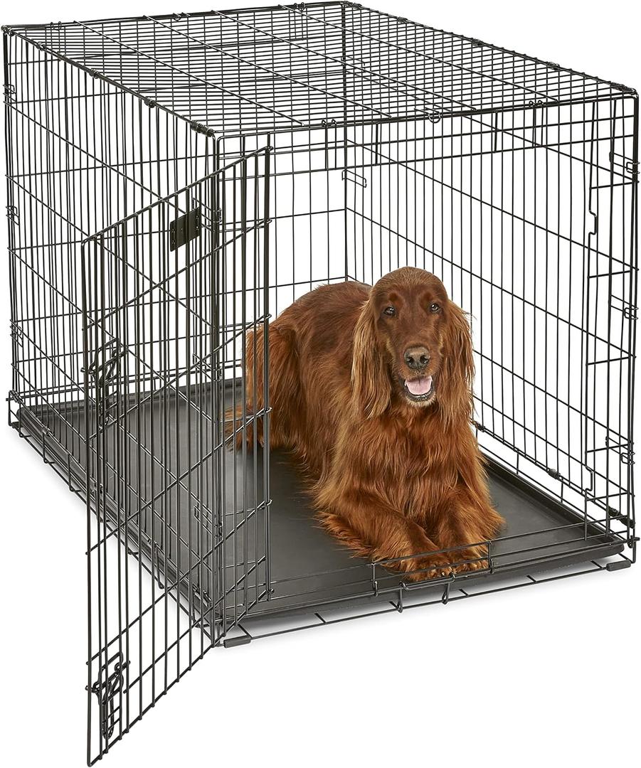 MidWest Homes for Pets Newly Enhanced Single & Double Door iCrate Dog Crate, Includes Leak-Proof Pan, Floor Protecting Feet, Divider Panel & New Patented Features (42.0"L x 28.0"W x 30.0"H, Black)
