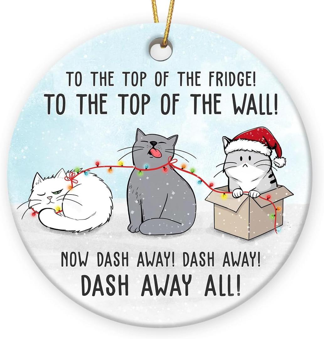 3 x Cat Christmas Ornament 2025  Funny Gifts for Cat Lovers & Friends, Double-Sided Ceramic Ornament for Tree or Car Decoration, Cute Animal Ornament for Women and Owners