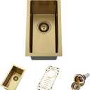 Gold Wet Bar Sink, 10 x 18 Inch Stainless Steel Small Undermount Kitchen Bar Sink 16 Gauge Single Bowl with Grid and Drain Strainer