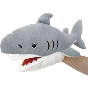 JUSTQUNSEEN Shark Hand Puppet Realistic Plush Puppet 13", Puppets for Kids Ocean Animal Hand Puppet with Moveable Mouth,Soft Stuffed Shar k Puppet Story Toys Shark Puppets Role Play Teaching Gift