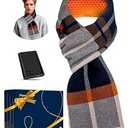 PEONYRISE Heated Scarf for Men Women Electric Rechargeable Heating Shawl Neck Warmer Portable Powered Intelligent Scarves Warming Wraps Clothes Heater Fleece Pad Gray Blue