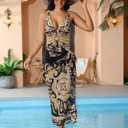 SherryDC One Piece Swimsuit with Cover up Wrap Skirt Sarong Floral Print Plunge V Neck Bathing Suit for Women (L)