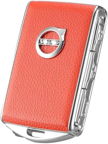 Car Key Fob Cover for Volvo XC90, XC60, XC40, S60, S90, V90, Zinc Alloy Frame Leather Surface