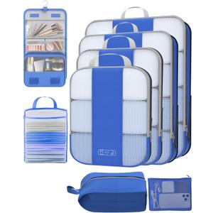 8 Set Compression Packing Cubes for Travel Essentials,Compressible Expandable Packing Cubes for Suitcase,OlarHike Luggage Organizer Bags for Travel,Handy Helper for Organizing Clothes(Klein Blue)