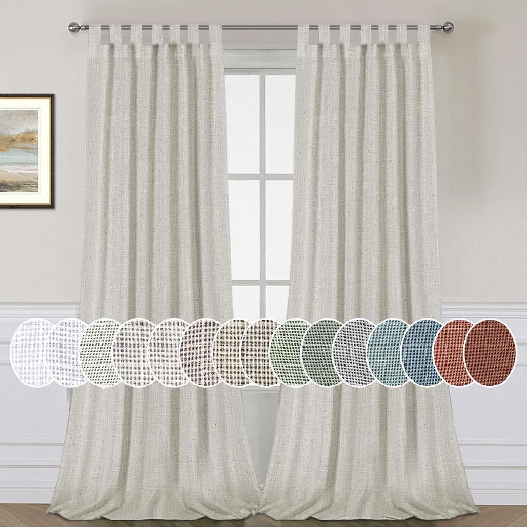 H.VERSAILTEX Natural Linen Curtains Linen Textured Semi Sheer Curtain Light Filtering Tab Top Window Treatments Panels Highly Durable Curtain Panels for Bedroom (2 Panels, 52" x 84", Pale Oak)