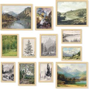 97 Decor Vintage Wall Decor - Rustic Wall Art, Rustic Gallery Wall Print, Vintage Art Prints, French Country Nature Landscape Painting, Moody Vintage Poster Picture for Bedroom (UNFRAMED)