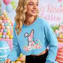 Womens Easter Shirts Cute Floral Bunny T-Shirt Leopard Print Tee Easter Gift Casual Top Shirts (Blue, M)