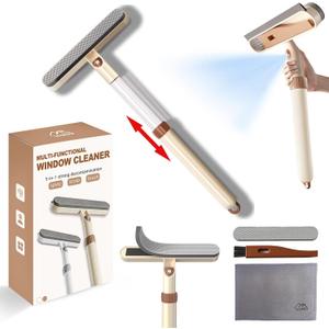 5-in-1 Extendable Window Squeegee with Spray, All-Purpose Window Cleaner Tool with Sprayer, Sponges, Silicon Blade & Gap Brush for Indoor/Outdoor Glass, Shower Door, Car Windshield, Mirror