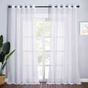 NICETOWN Sheer Curtains Extra Long and Wide W70 x L108 for Living Room Windows, Grommet Voile Sheer Textured Window Drapes for Sliding Glass Door/Villa, White, Set of 2