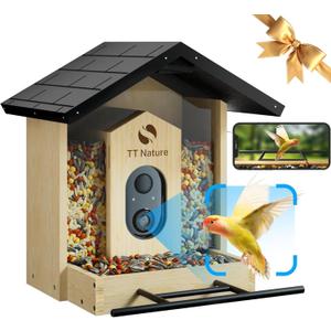 Bird Feeder with Camera, Upgraded 1.5L Smart Bird Feeder with AI Identify for 10000 Plus Bird Species, Auto Capture Bird & Real-time Notifications, Ideal Gift for Bird Lovers (Iron Roof)