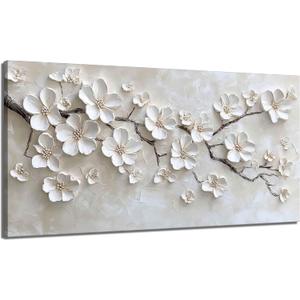 Large White Flower Canvas Wall Art 3D Texture Plant Floral painting Decor Pictures Minimalist Botanical Magnolia Posters Prints for Living Room Classroom Bedroom office corridor Decoration